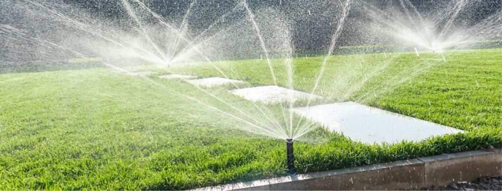 Sprinklers watering well-maintained lawn