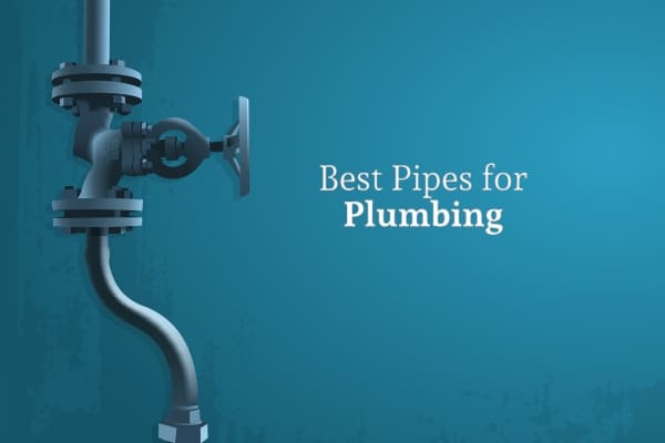 A curving pipe with a valve against a blue wall with the words best pipes for plumbing