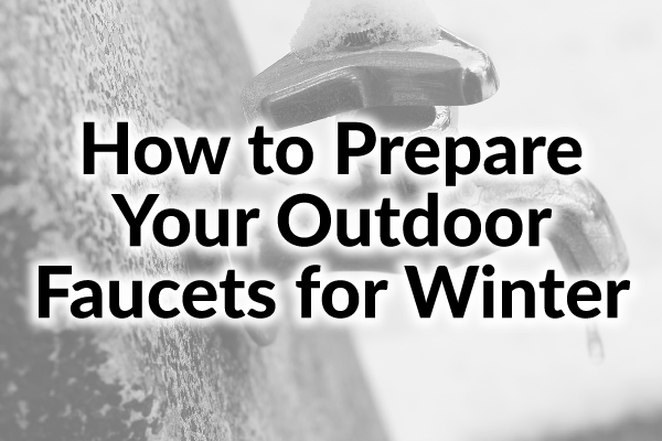 An outdoor faucet with frost on it with the words, "how to prepare your outdoor faucet for winter."