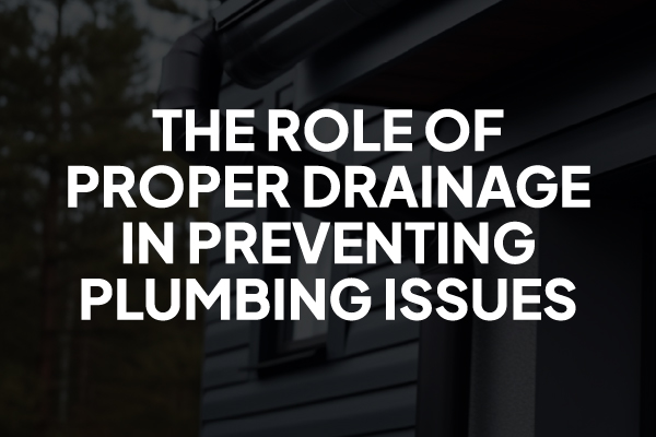 The text "the role of proper drainage in preventing plumbing issues" in front of a gutter downspout.