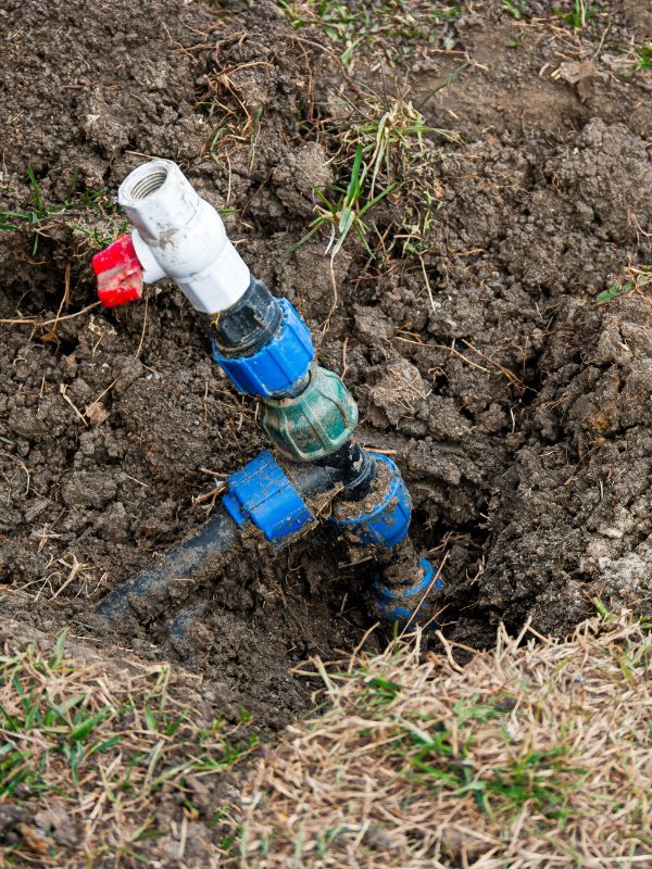 A sprinkler head being dug up.